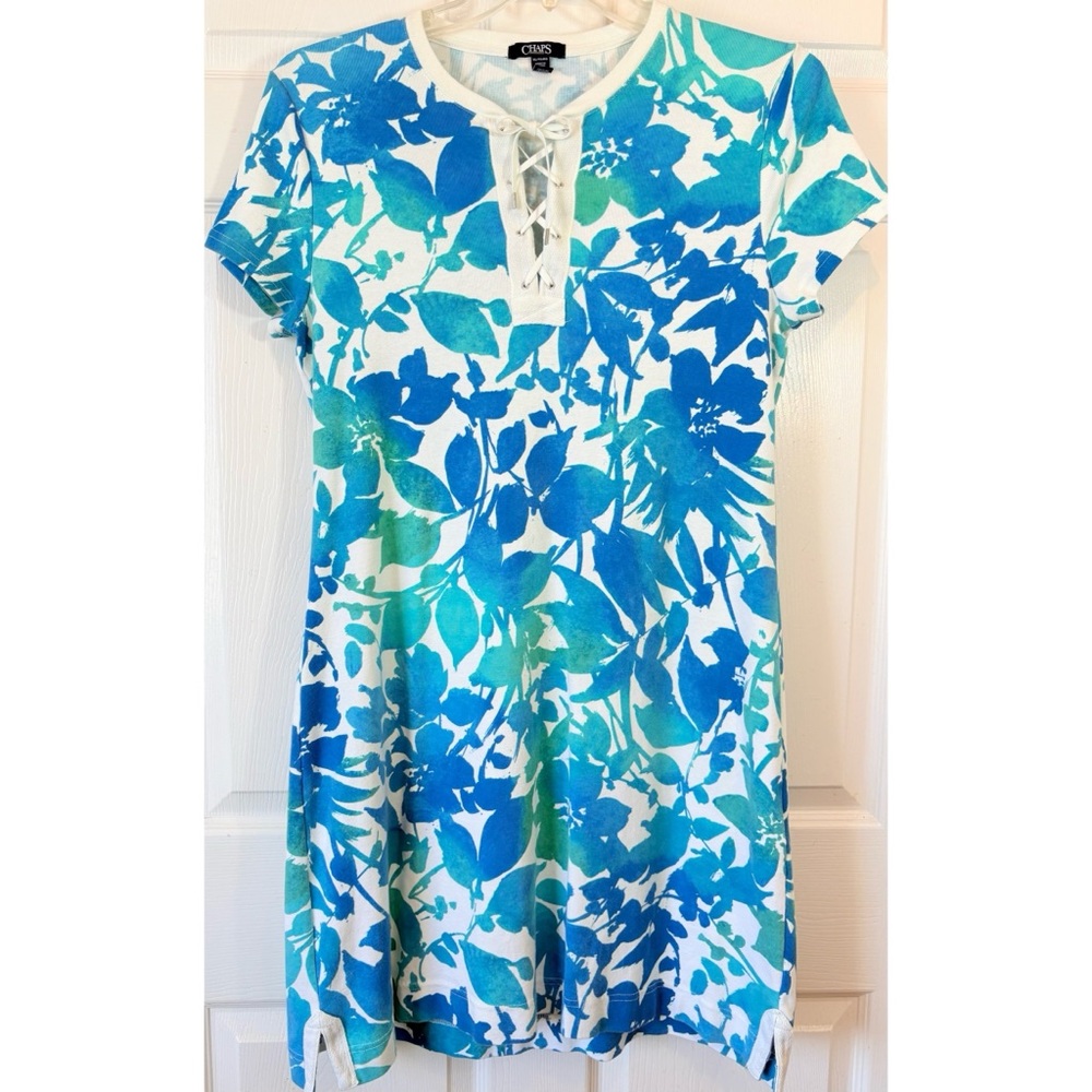 CHAPS TIE DYE LACE-UP 100% COTTON TEE SHIRT SWIMSUIT COVERUP DRESS SIZE XL